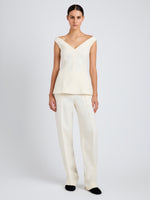Proenza Schouler Front full length image of model wearing Zee Pant in Wool Scuba in Off White