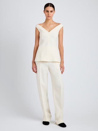 Proenza Schouler Front full length image of model wearing Zee Pant in Wool Scuba in Off White