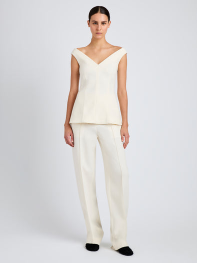 Proenza Schouler Front full length image of model wearing Zee Pant in Wool Scuba in Off White