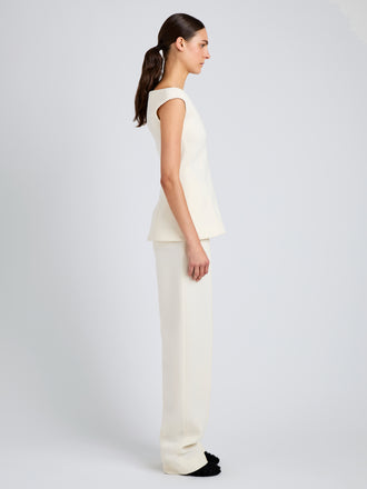 Proenza Schouler Side full length image of model wearing Zee Pant in Wool Scuba in Off White