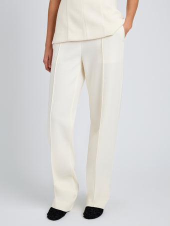 Proenza Schouler Detail image of model wearing Zee Pant in Wool Scuba in Off White