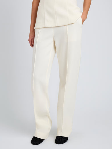 Proenza Schouler Detail image of model wearing Zee Pant in Wool Scuba in Off White