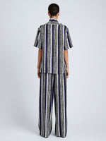 Proenza Schouler Back full length image of model wearing Amira Pant in Printed Silk Habotai in Black Multi