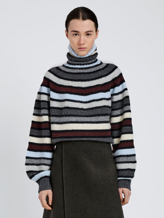 Proenza Schouler Front cropped image of model wearing Danea Top in Stripe Cashmere in Neutral Multi