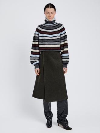 Proenza Schouler Front full length image of model wearing Danea Top in Stripe Cashmere in Neutral Multi