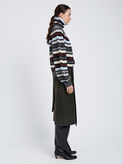 Proenza Schouler Side full length image of model wearing Danea Top in Stripe Cashmere in Neutral Multi