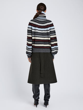 Proenza Schouler Back full length image of model wearing Danea Top in Stripe Cashmere in Neutral Multi