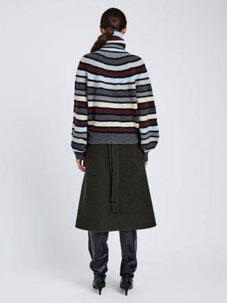 Proenza Schouler Back full length image of model wearing Danea Top in Stripe Cashmere in Neutral Multi