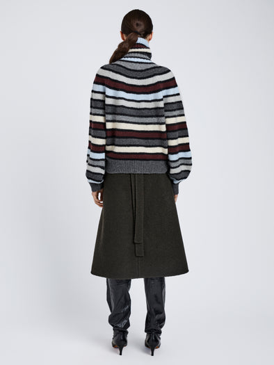 Proenza Schouler Back full length image of model wearing Danea Top in Stripe Cashmere in Neutral Multi
