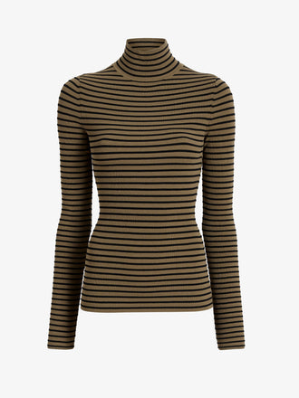 Proenza Schouler flat image of Didi Top in Matte Viscose Velvet Stripe in khaki/black