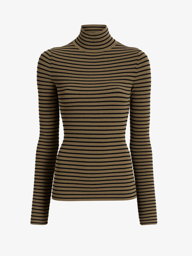 Proenza Schouler flat image of Didi Top in Matte Viscose Velvet Stripe in khaki/black