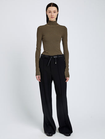Proenza Schouler front image of Didi Top in Matte Viscose Velvet Stripe in khaki/black