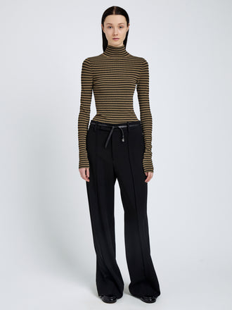 Proenza Schouler front image of Didi Top in Matte Viscose Velvet Stripe in khaki/black