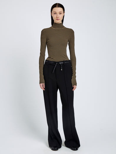 Proenza Schouler front image of Didi Top in Matte Viscose Velvet Stripe in khaki/black