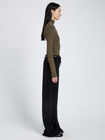 Proenza Schouler side image of Didi Top in Matte Viscose Velvet Stripe in khaki/black