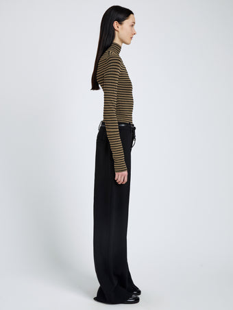 Proenza Schouler side image of Didi Top in Matte Viscose Velvet Stripe in khaki/black