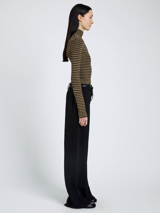 Proenza Schouler side image of Didi Top in Matte Viscose Velvet Stripe in khaki/black