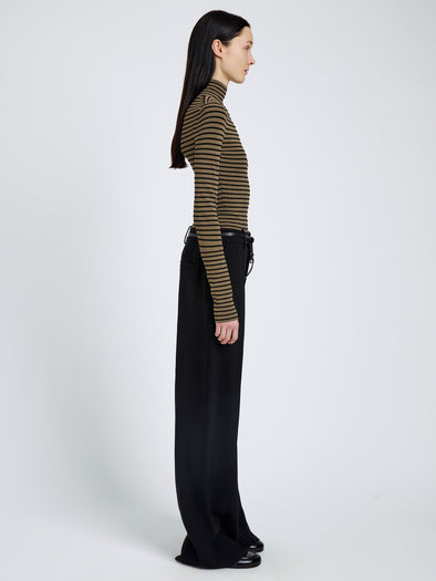 Proenza Schouler side image of Didi Top in Matte Viscose Velvet Stripe in khaki/black