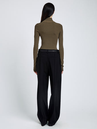 Proenza Schouler back image of Didi Top in Matte Viscose Velvet Stripe in khaki/black