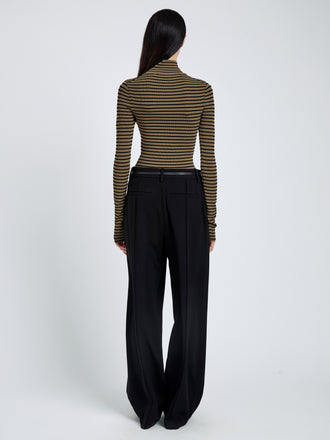 Proenza Schouler back image of Didi Top in Matte Viscose Velvet Stripe in khaki/black