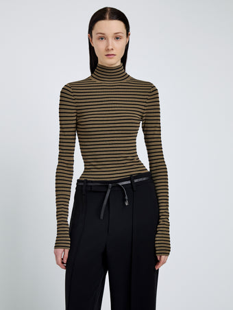 Proenza Schouler detail image of Didi Top in Matte Viscose Velvet Stripe in khaki/black