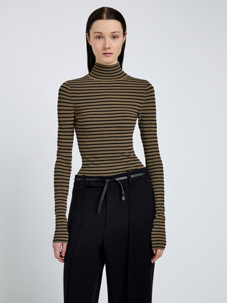 Proenza Schouler detail image of Didi Top in Matte Viscose Velvet Stripe in khaki/black