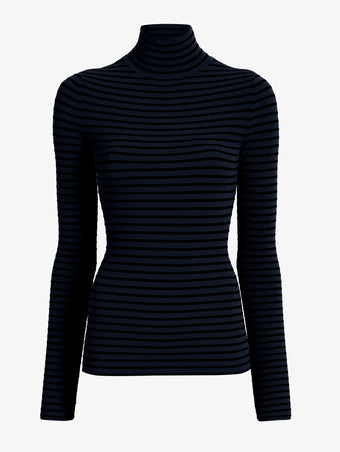 Proenza Schouler flat image of Didi Top in Matte Viscose Velvet Stripe in navy/black