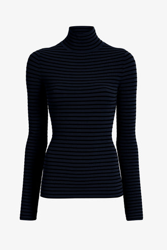 Proenza Schouler flat image of Didi Top in Matte Viscose Velvet Stripe in navy/black