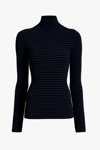 Proenza Schouler flat image of Didi Top in Matte Viscose Velvet Stripe in navy/black