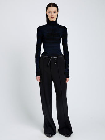 Proenza Schouler front image of Didi Top in Matte Viscose Velvet Stripe in navy/black
