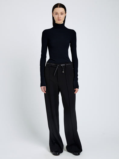 Proenza Schouler front image of Didi Top in Matte Viscose Velvet Stripe in navy/black
