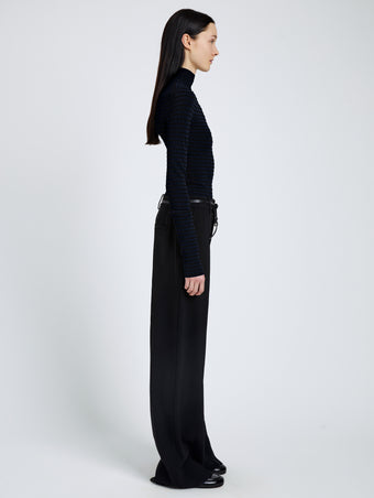 Proenza Schouler side image of Didi Top in Matte Viscose Velvet Stripe in navy/black