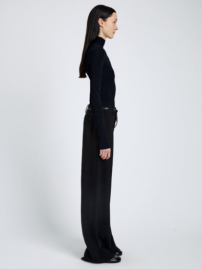 Proenza Schouler side image of Didi Top in Matte Viscose Velvet Stripe in navy/black