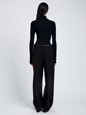 Proenza Schouler back image of Didi Top in Matte Viscose Velvet Stripe in navy/black