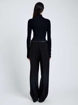 Proenza Schouler back image of Didi Top in Matte Viscose Velvet Stripe in navy/black