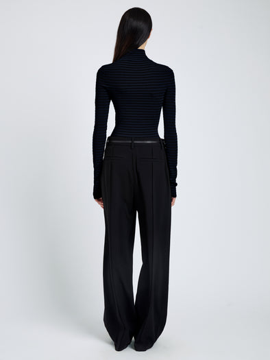 Proenza Schouler back image of Didi Top in Matte Viscose Velvet Stripe in navy/black