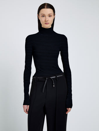 Proenza Schouler detail image of Didi Top in Matte Viscose Velvet Stripe in navy/black