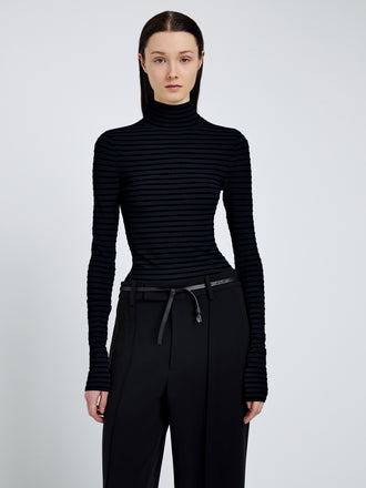 Proenza Schouler detail image of Didi Top in Matte Viscose Velvet Stripe in navy/black