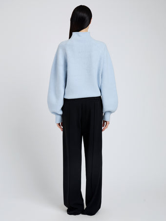 Proenza Schouler Back full length image of model wearing Adley Top in Solid Cashmere Blend in Light Blue