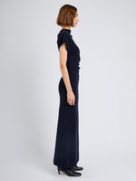 Proenza Schouler Side full length image of model wearing Abie Dress in Clean Boiled Wool in Navy