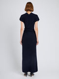 Proenza Schouler Back full length image of model wearing Abie Dress in Clean Boiled Wool in Navy