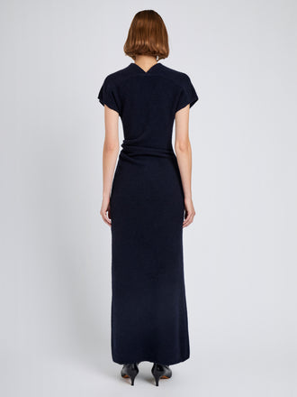 Proenza Schouler Back full length image of model wearing Abie Dress in Clean Boiled Wool in Navy