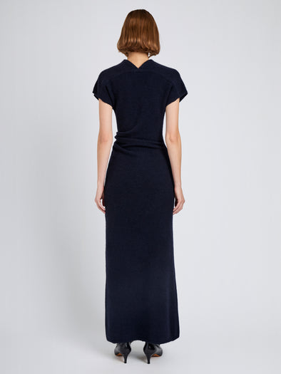 Proenza Schouler Back full length image of model wearing Abie Dress in Clean Boiled Wool in Navy