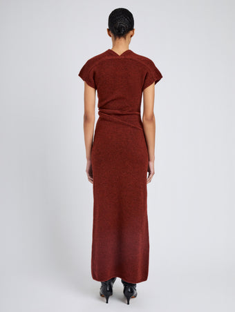 Proenza Schouler Back full length image of model wearing Abie Dress in Clean Boiled Wool in Cinnamon