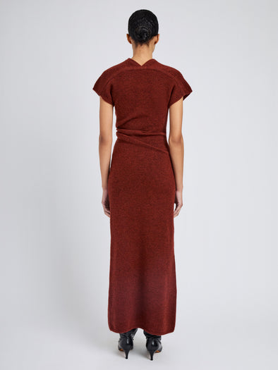 Proenza Schouler Back full length image of model wearing Abie Dress in Clean Boiled Wool in Cinnamon