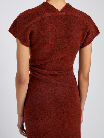 Proenza Schouler Detail image of model wearing Abie Dress in Clean Boiled Wool in Cinnamon
