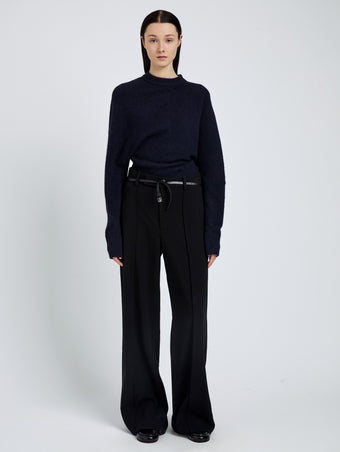 Proenza Schouler Front full length image of model wearing Abie Top in Clean Boiled Wool in Navy