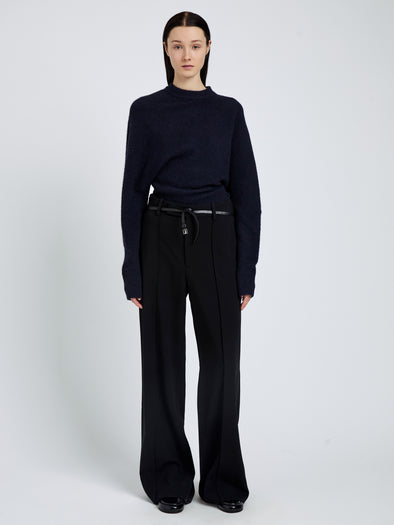 Proenza Schouler Front full length image of model wearing Abie Top in Clean Boiled Wool in Navy