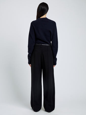 Proenza Schouler Back full length image of model wearing Abie Top in Clean Boiled Wool in Navy