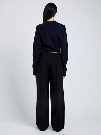 Proenza Schouler Back full length image of model wearing Abie Top in Clean Boiled Wool in Navy